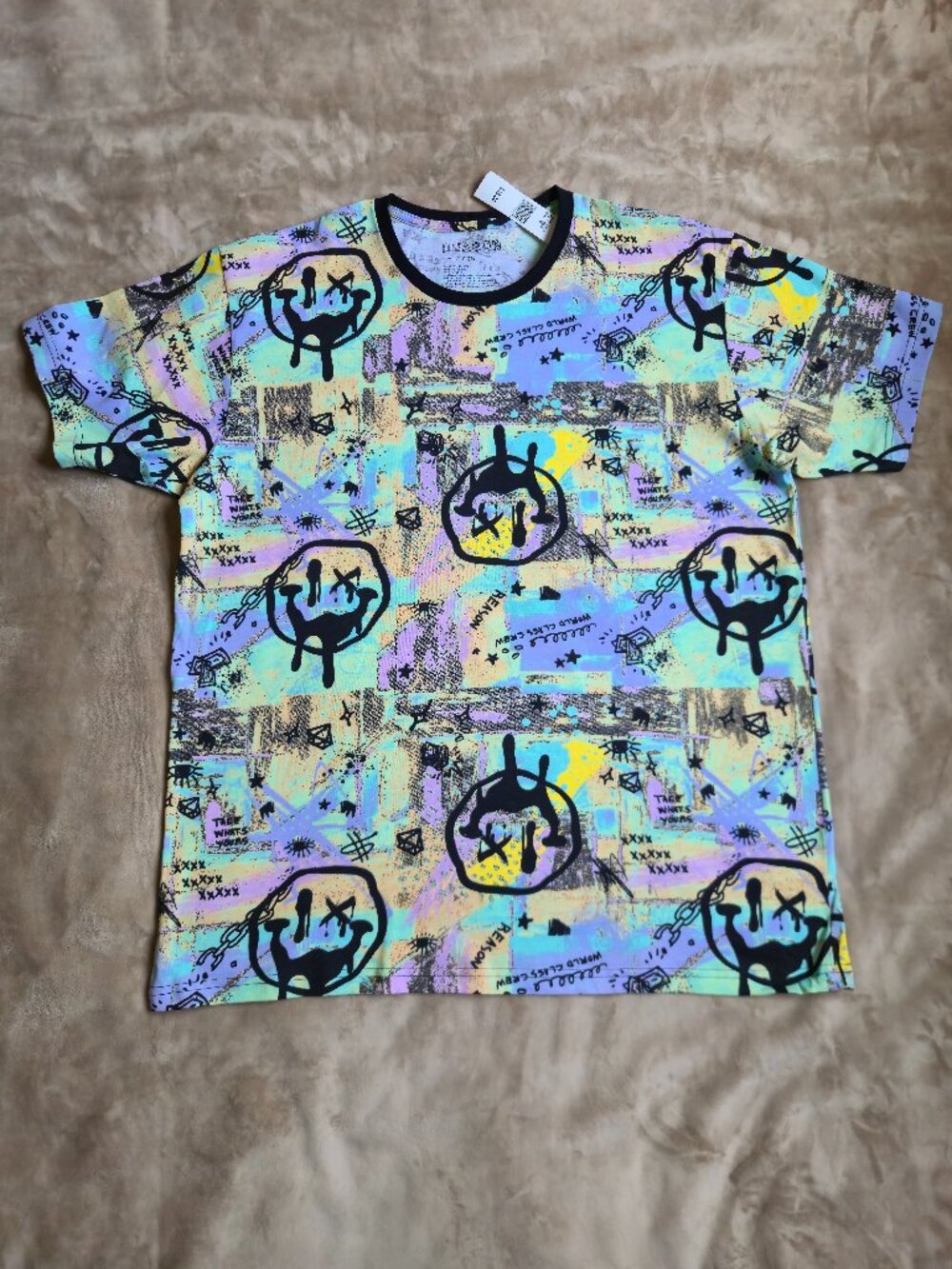 NWT Reason Clothing All Over Print Smiley Graffiti Graphic T-Shirt Men's XL